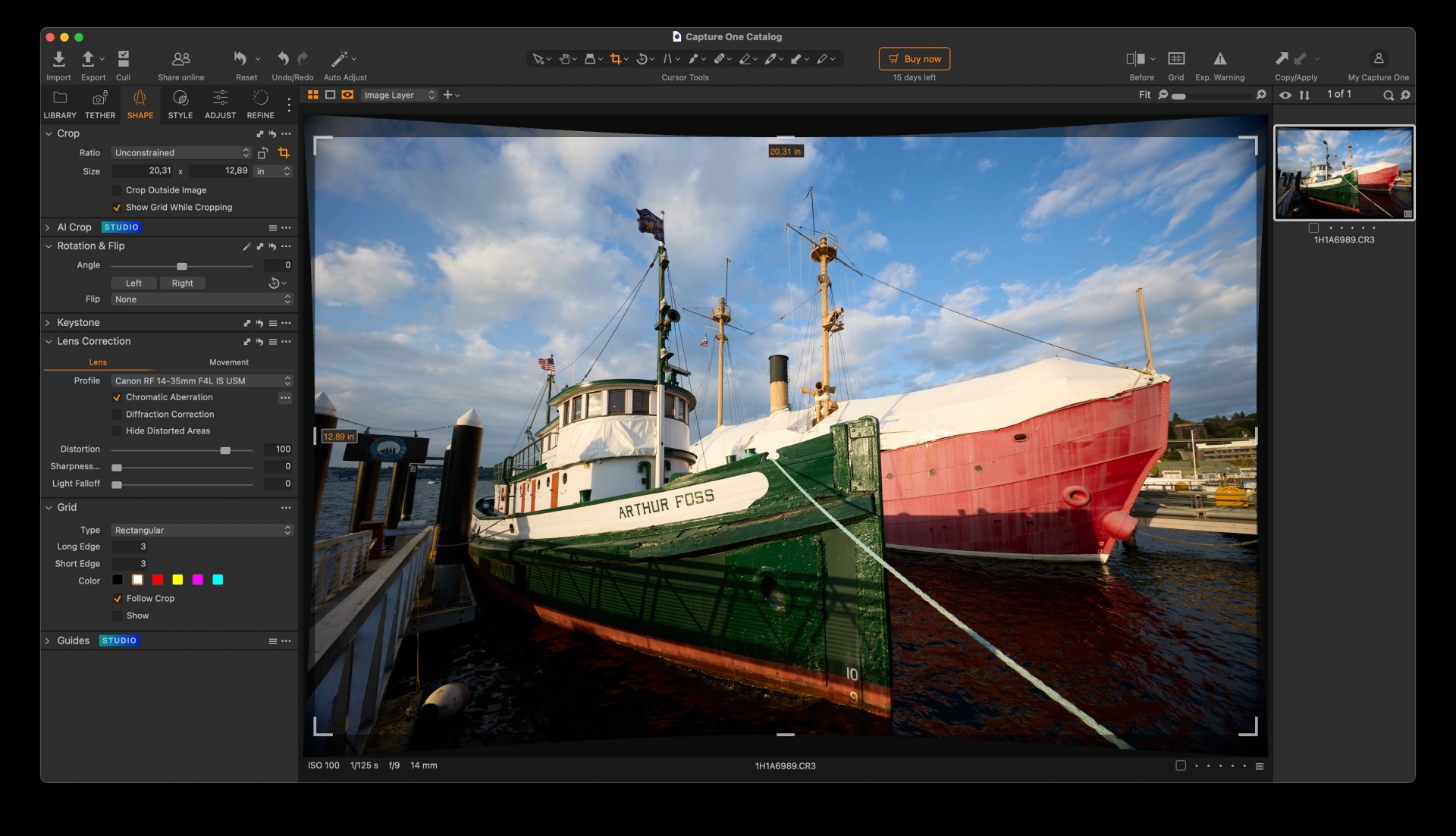 Canon 14-35mm distortion before correction in Capture
One
