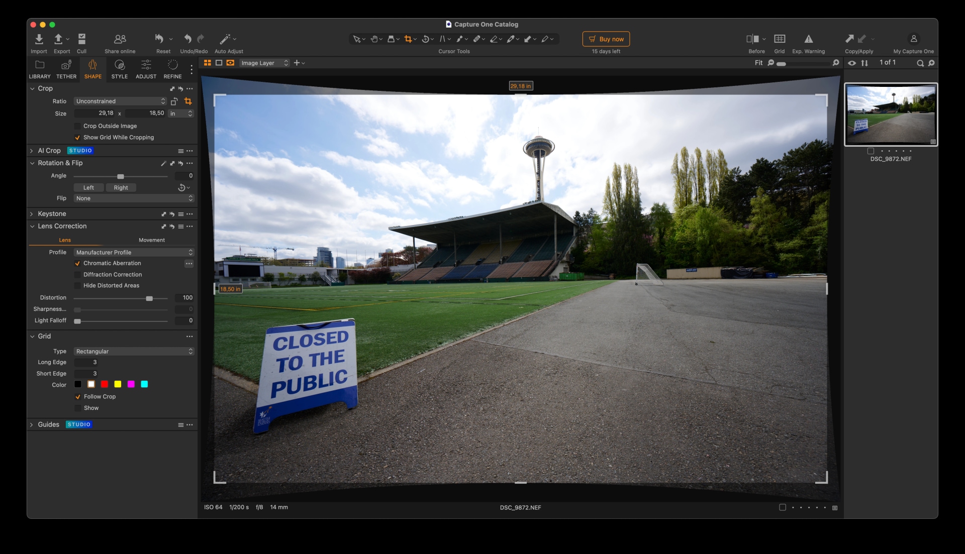 Nikon 14-30mm distortion before correction in Capture
One